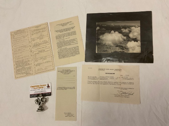 5 pc. lot of antique WWI & WWII paperwork, pay stub, Confidential photo oh Lindbergh Field, San