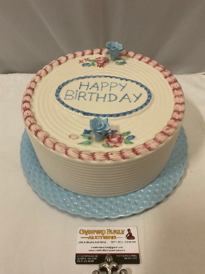 Happy Birthday cake design covers plate, made in Portugal, approx 12 x 5 in.