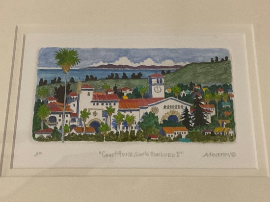 Small artist proof print by A. Freeman: Courthouse, Santa Barbara II, approx 12 x 9 in.