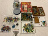 Large lot of vintage glass toy marbles, many styles/sizes, Everett Grist?s Big Book of Marbles.