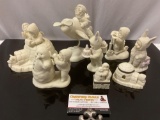 8 pc. lot of Department 56 snow bunny baby figurines; music box, nice collection