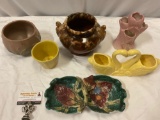 6 pc. lot of vintage ceramic home decor; McCoy, hand painted Italy, Niloak, swan planter and more.
