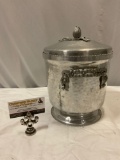 Vintage pewter ice bucket w/ lid, approx 9 x 11 in.