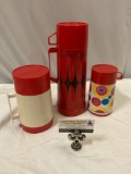 3 pc. vintage ALADDIN plastic thermoses w/ cup lid, approx 5 x 12 in.