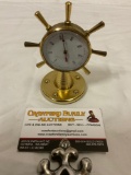 Vintage brass thermostat shaped like ship steering wheel, made in France, approx 4 x 5 x 2.5 in.