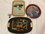 3 pc. lot of vintage serving trays; tin Coca-Cola tray, Las Vegas casino trays, approx 18 x 12 in.
