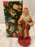 Vintage DEPARTMENT 56 Old World Santa Claus music box w/ gift box, approx 5 x 12 x 5 in.