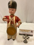 Antique drummer boy wind up toy, shows wear, approx 10 x 3 in.