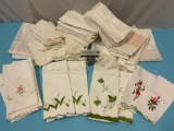 Large lot of antique linens, French linen tablecloths, many styles, see pics.