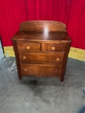 Antique solid oak smaller bedroom dresser three drawers, missing one pull