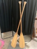 Pair of vintage Feather Brand wood boat oars / canoe paddles by Caviness Woodworking Co., approx 8 x