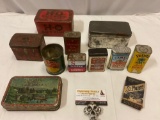 11 pc. lot of antique product packages; spice tins, tobacco tin & more.