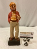 Vintage composite figure of man in striped shirt & hat, approx 3 x 2 x 12 in.