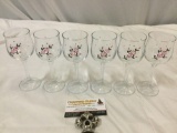 6 pc. lot of vintage floral painted stem liqueur glasses, approx 2 x 6 in.