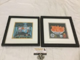 2 pc. Lot of framed Asian art prints, approx 11 x 11.5 in.