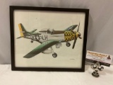 Framed vintage Air Force jet fighter prudence seven art print by John B., approx 12 x 10 in.