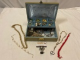 Vintage jewelry box w/ estate jewelry collection, see pics.