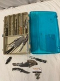 Plano tackle box w/ custom knife building kit; pocket knives, blades and more. See pics.