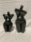 Pair of Hand Carved African Stone sculptures of different sized female torsos w/note from the artist