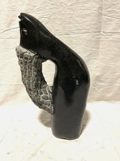 Hand Carved African Stone sculpture woman w/head leaning back , Unique piece ,Signed by the Artist
