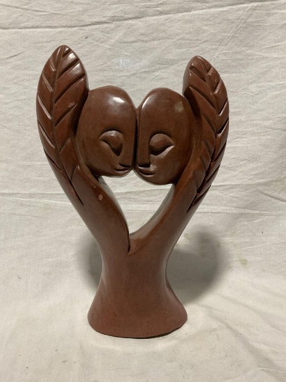 Hand Carved African Brown Stone Sculpture of Lovers , Shona tribal art , Zimbabwe signed John Gono