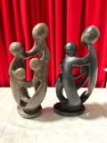 2 pc. Lot Hand Carved African sculptures of family 2 different Colored stones , 2 artist , see pics