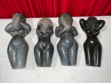 4 carved nude fertility sculptures, See no evil, Hear no evil, speak no evil, and well who cares :)