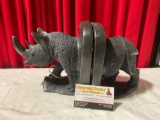Hand Carved African Black Stone rhinoceros bookend sculptures unsigned