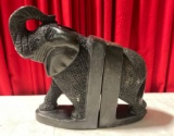 Hand Carved Black Stone African Shona tribal Art elephant bookends signed