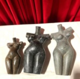 Set of three hand carved Stone Shona tribal art ,African Nude fertility torsos Stone sculptures