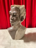 Large African multi-colored, multi textured , Hand carved Stone Bust of a man, nice detail