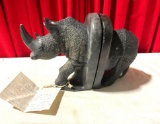 Hand Carved African black Stone Sculpture Rhinoceros bookend sculptures , Zimbabwe Signed