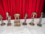 Set of six handcrafted brass figurines from Ghana