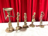 Set a five handcrafted brass/copper figurines made in Ghana