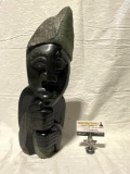 Large Hand Carved Multi colored and textured African Sculpture Bust Signed by Artist