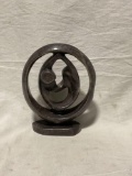 Hand Carved African Stone Sculpture 2 people Lovers? entwined in side of a circle Signed by Artist