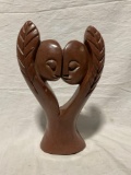 Hand Carved African Brown Stone Sculpture of Lovers , Shona tribal art , Zimbabwe signed John Gono