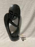 Large Hand Carved African Stone Sculpture Thinking man/woman signed by artist see pics