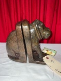 Hand Carved African brown serpentine Stone Hippopotamus Bookends Signed by Artist