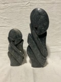 Pair of Hand Carved African Stone Sculpture woman and child resting Signed by Artist
