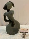 Hand Carved African Stone Female Figure Sculpture Signed by Artist, sold as is