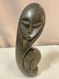 Gorgeous Hand Carved African Stone bust sculpture of a woman Signed by Artist