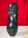 Hand Carved African Black serpentine stone sculpture of a pregnant female figure , signed see pics