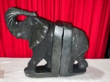 Large Hand Carved African Black serpentine stone sculpture elephant bookends signed see pics