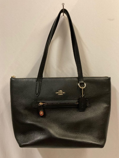COACH - New York black leather purse shoulder bag, approx 16 x 10 in. Appears unused.