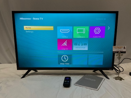 Hisense Roku LED LCD TV model 32H4F5 w/ remote control & quick start guide, 28 inch HDMI smart