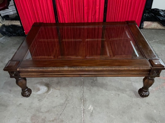 Modern Mahogany(?) Coffee Table w/ Glass Top