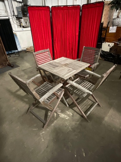 Rustic Folding Teak ?Outdoor Table w/ 4 Chairs