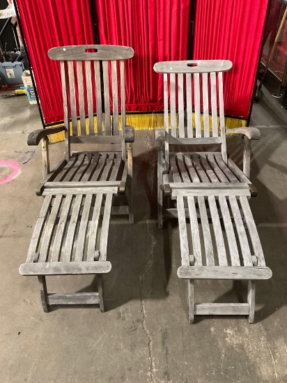 Pair of Rustic teak ? Folding Outdoor Lounge Chairs