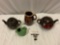 4 pc. lot of vintage/ antique stoneware ceramic tea pots / pitchers, sold as is. WWII, Hull & more.